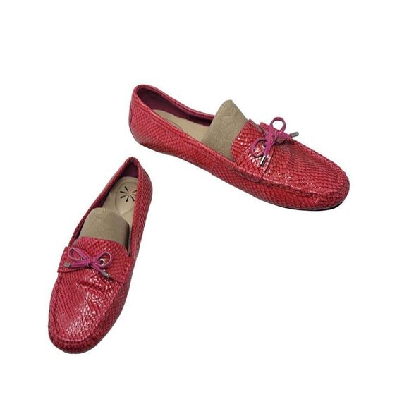 Isaac Mizrahi Leather Boat Shoes Loafers 9.5W Pink Snake Bow Slip On Barbiecore - Picture 11 of 11